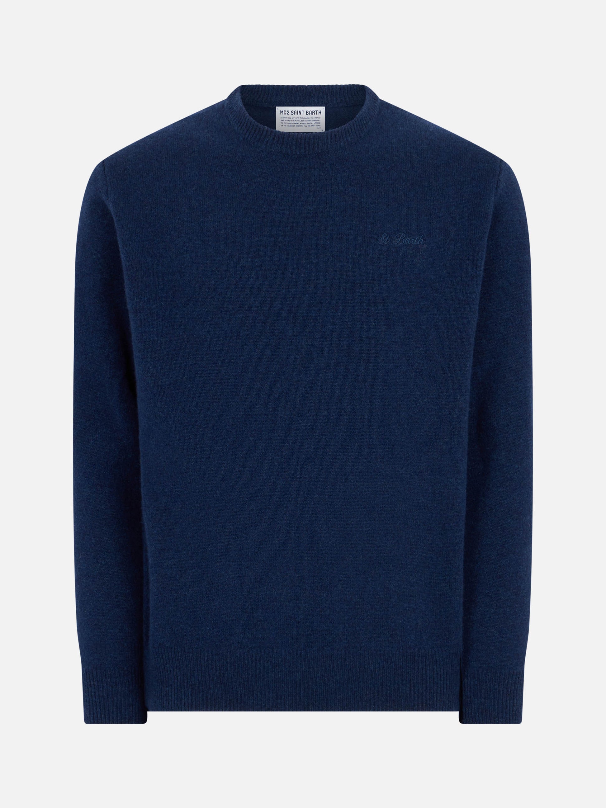 Man crewneck blue sweater with St. Barth embroidery - MC2 Saint Barth