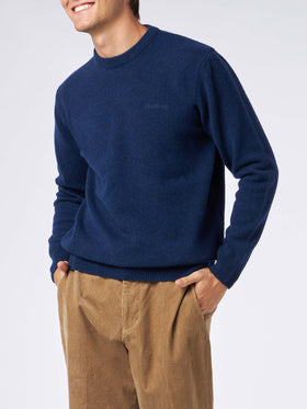 Man crewneck blue sweater with St. Barth embroidery - MC2 Saint Barth