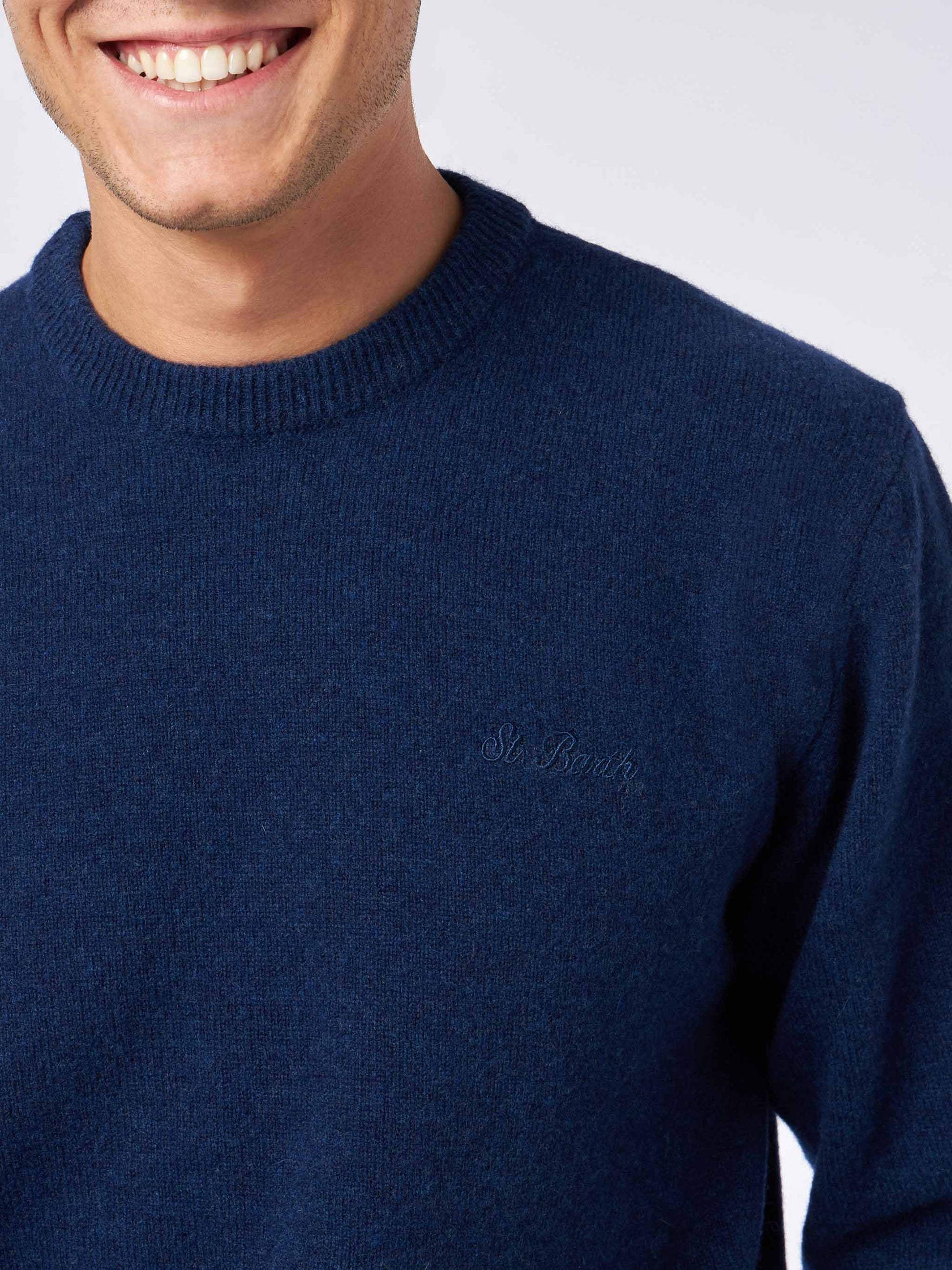 Man crewneck blue sweater with St. Barth embroidery - MC2 Saint Barth