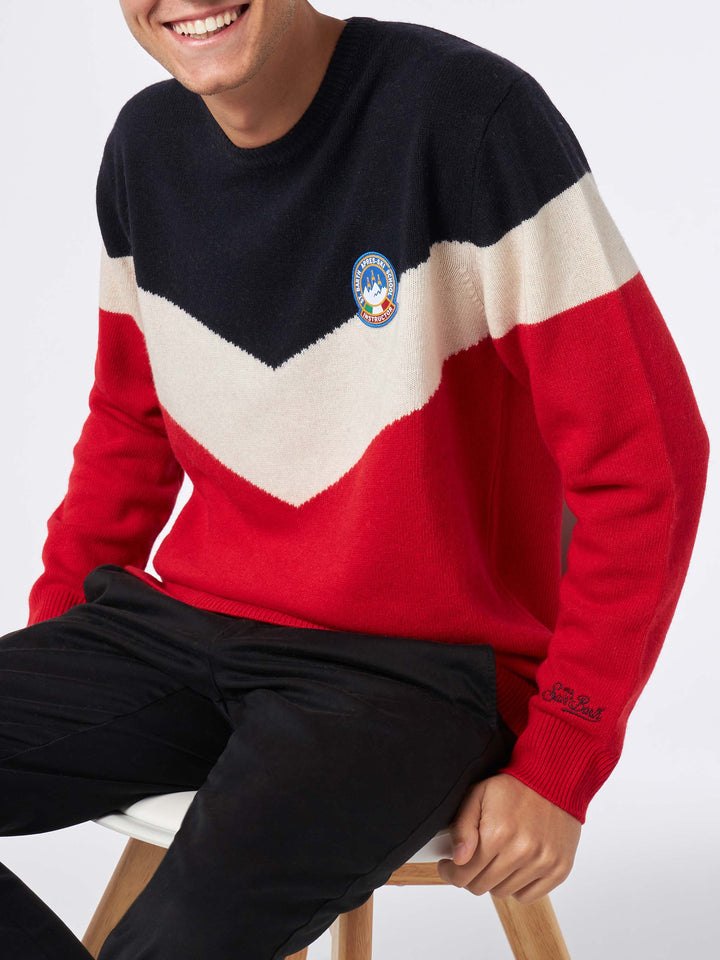 Blended cashmere man red and blue sweater - MC2 Saint Barth
