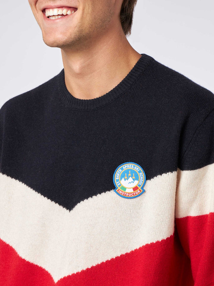 Blended cashmere man red and blue sweater - MC2 Saint Barth