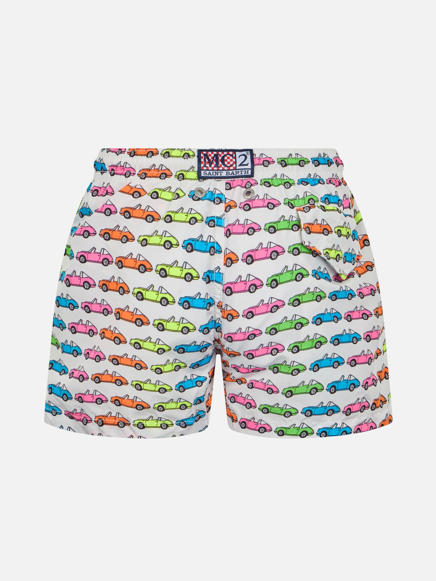 Boy lightweight fabric swim-shorts Jean Lighting with cars print - MC2 Saint Barth
