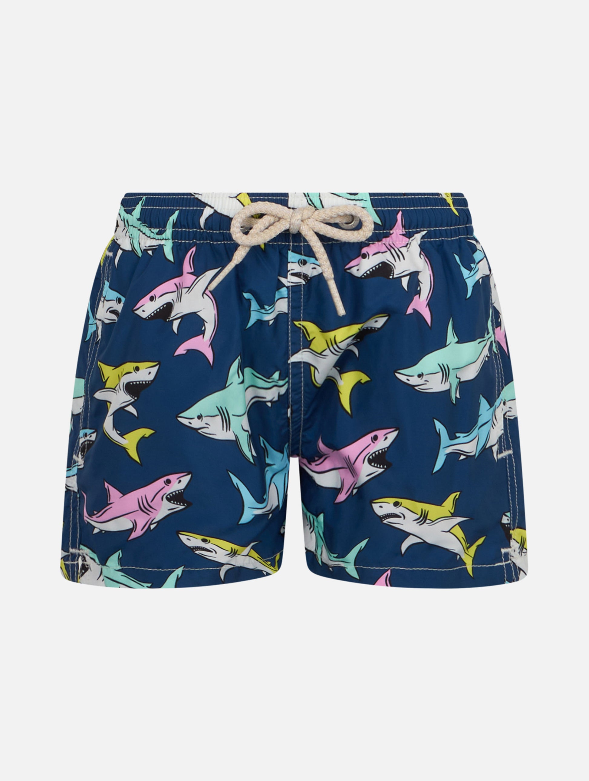 Boy lightweight fabric swim-shorts Jean Lighting with sharks print - MC2 Saint Barth