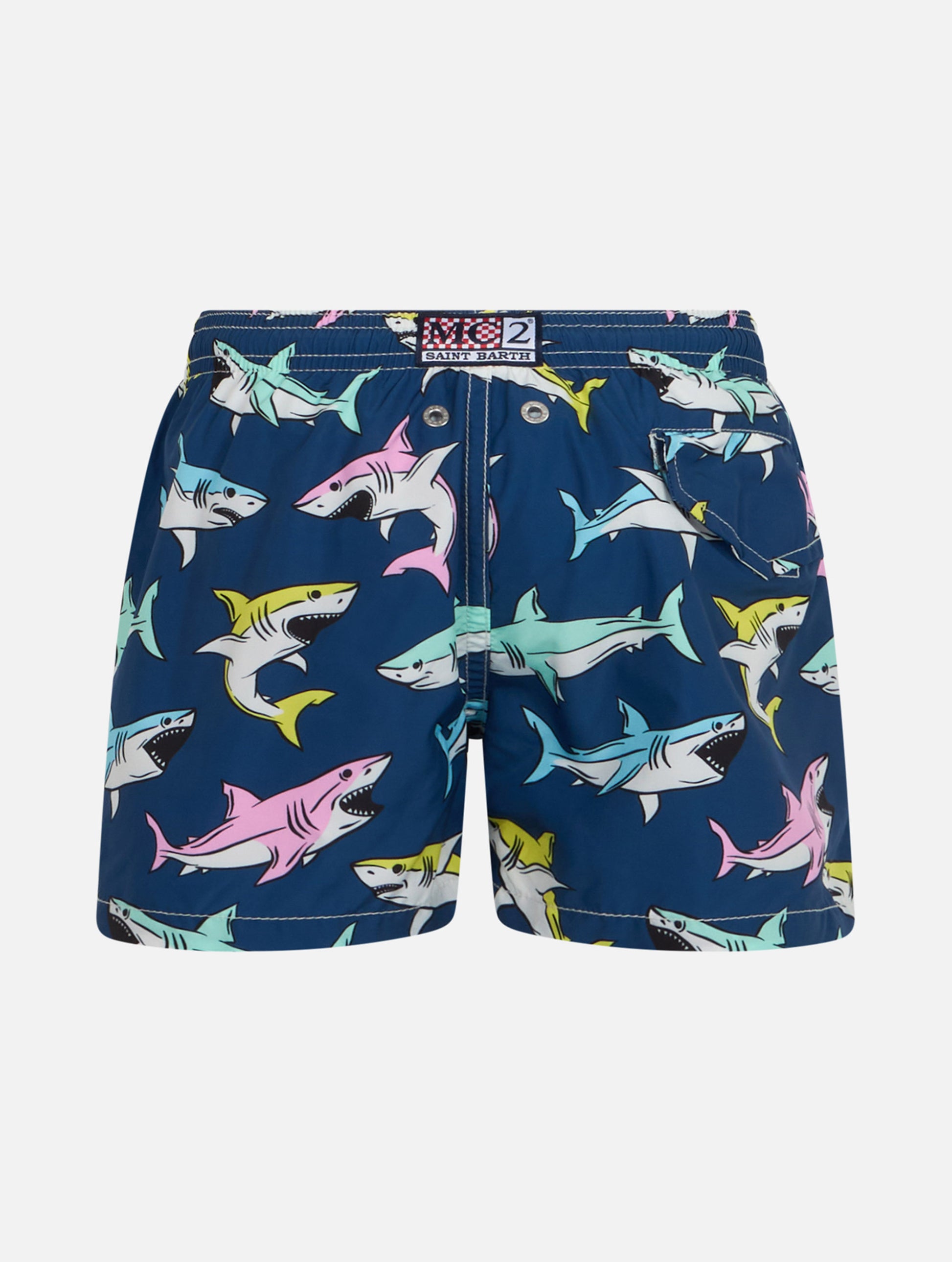 Boy lightweight fabric swim-shorts Jean Lighting with sharks print - MC2 Saint Barth