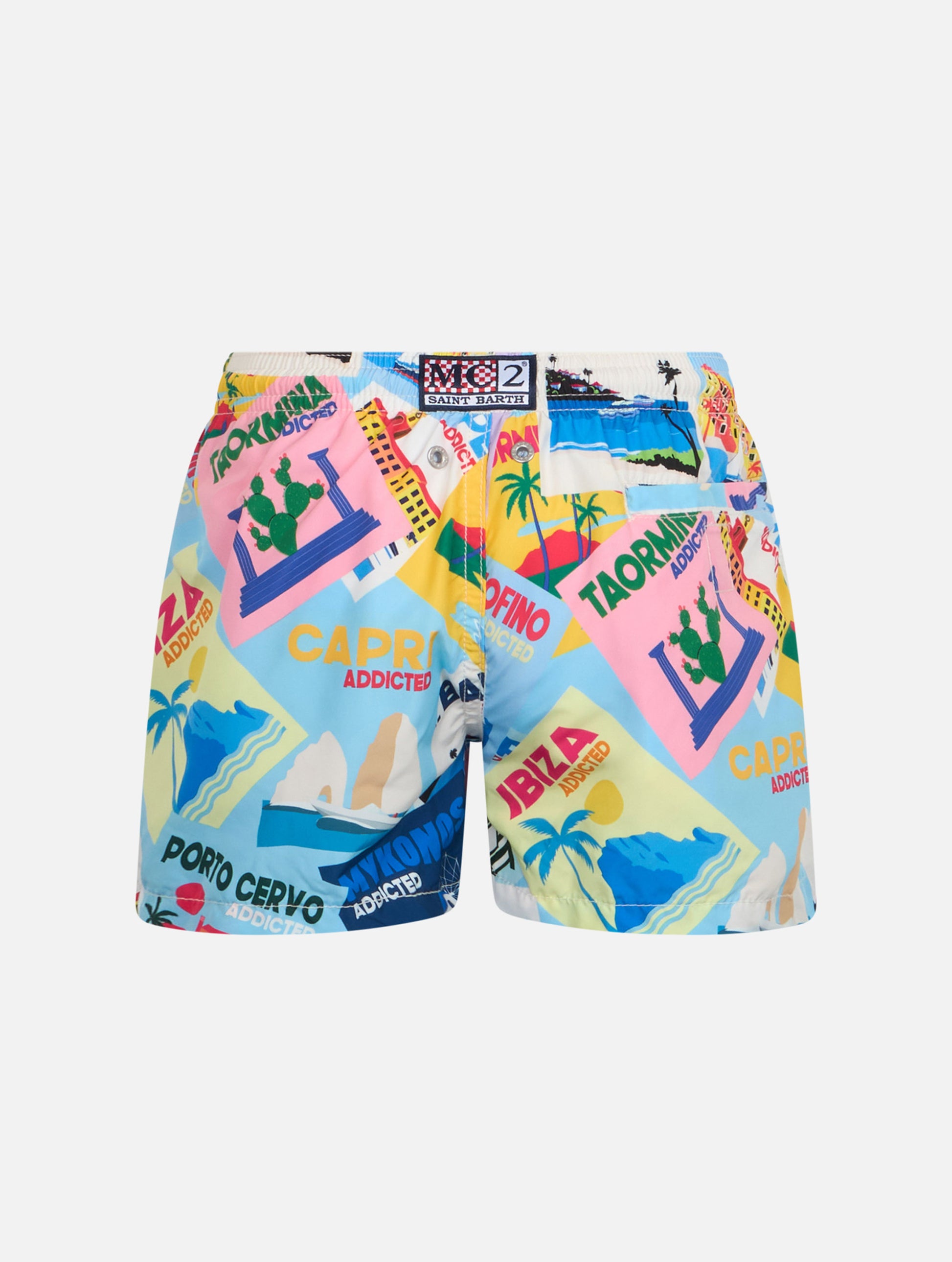 Boy lightweight fabric swim-shorts Jean Lighting with postcard print - MC2 Saint Barth