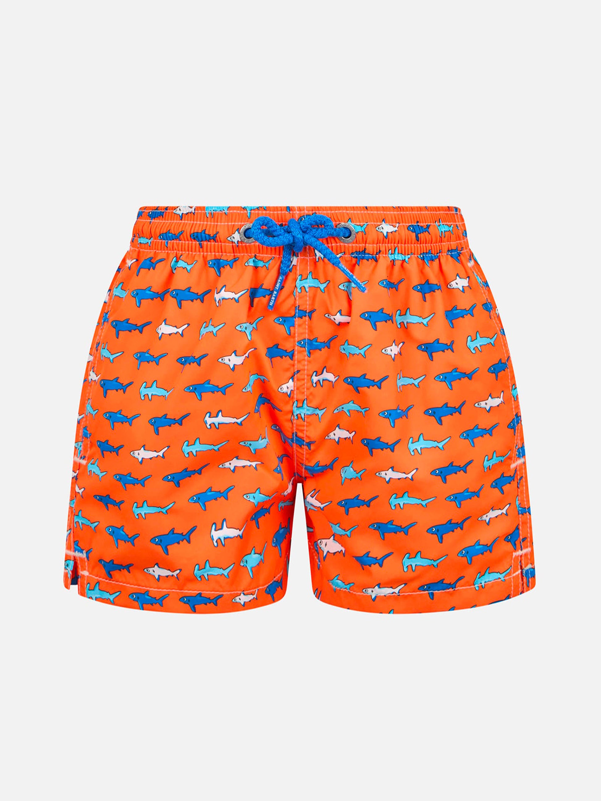 Boy lightweight fabric swim-shorts Jean Lighting with sharks print - MC2 Saint Barth