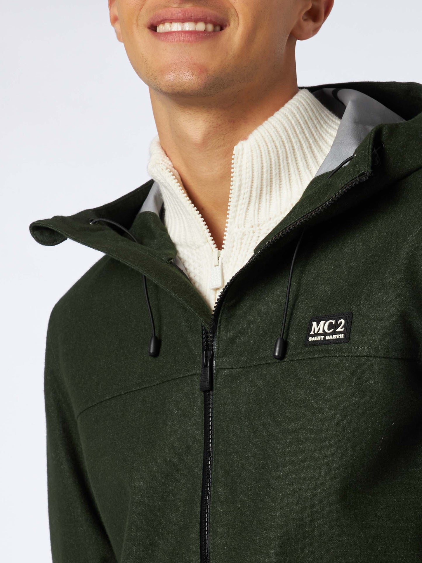 Man hooded green windbreaker jacket - MC2 Saint Barth