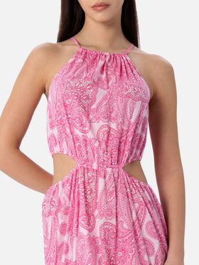 Woman cut out long dress Kaby with paisley print