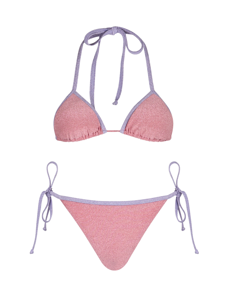 Woman pink lurex triangle bikini Leah Marielle with piping - MC2 Saint Barth