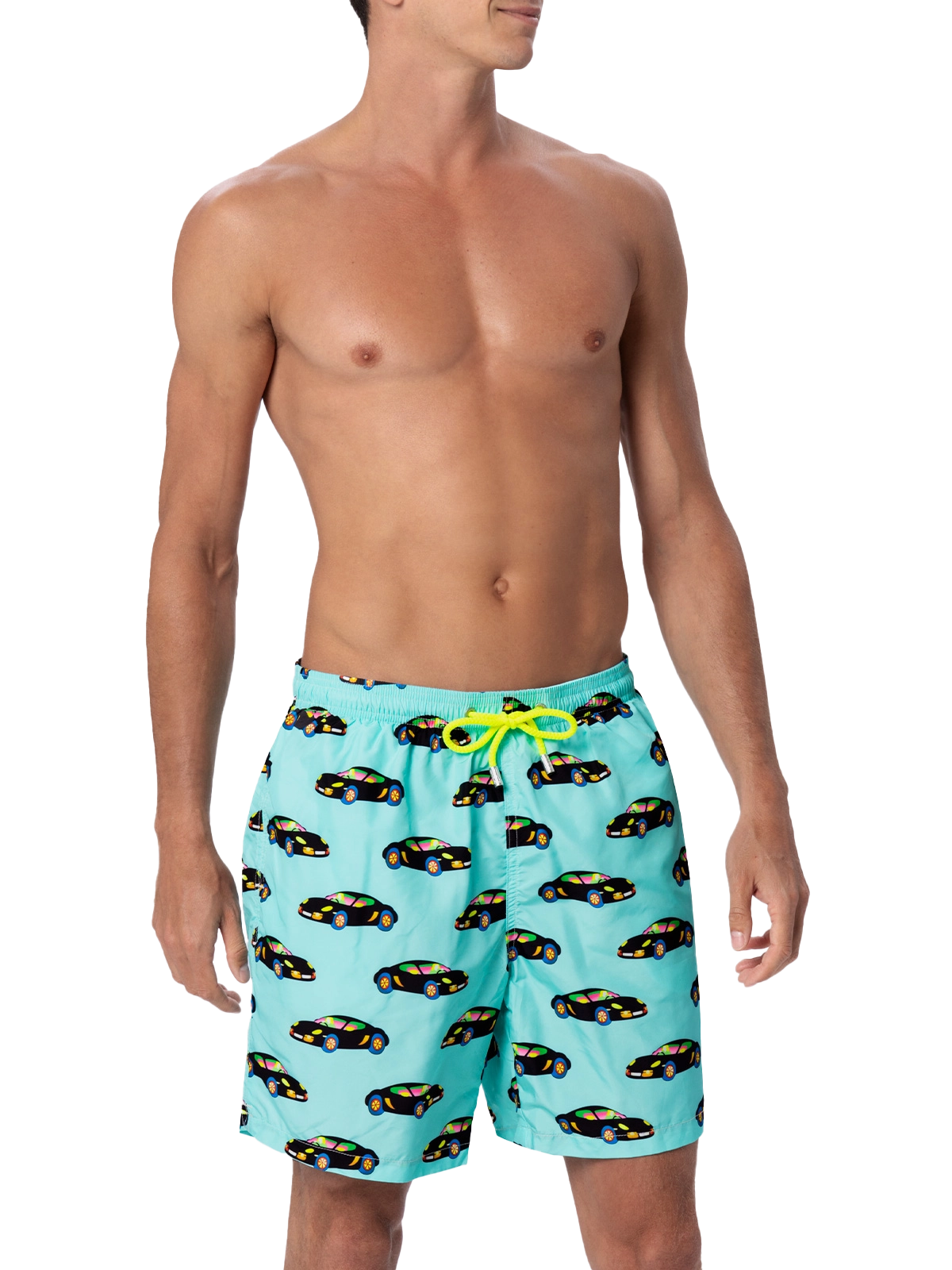 Man lightweight fabric swim-shorts Lighting with Lodola car print |MARCO LODOLA SPECIAL EDITION - MC2 Saint Barth