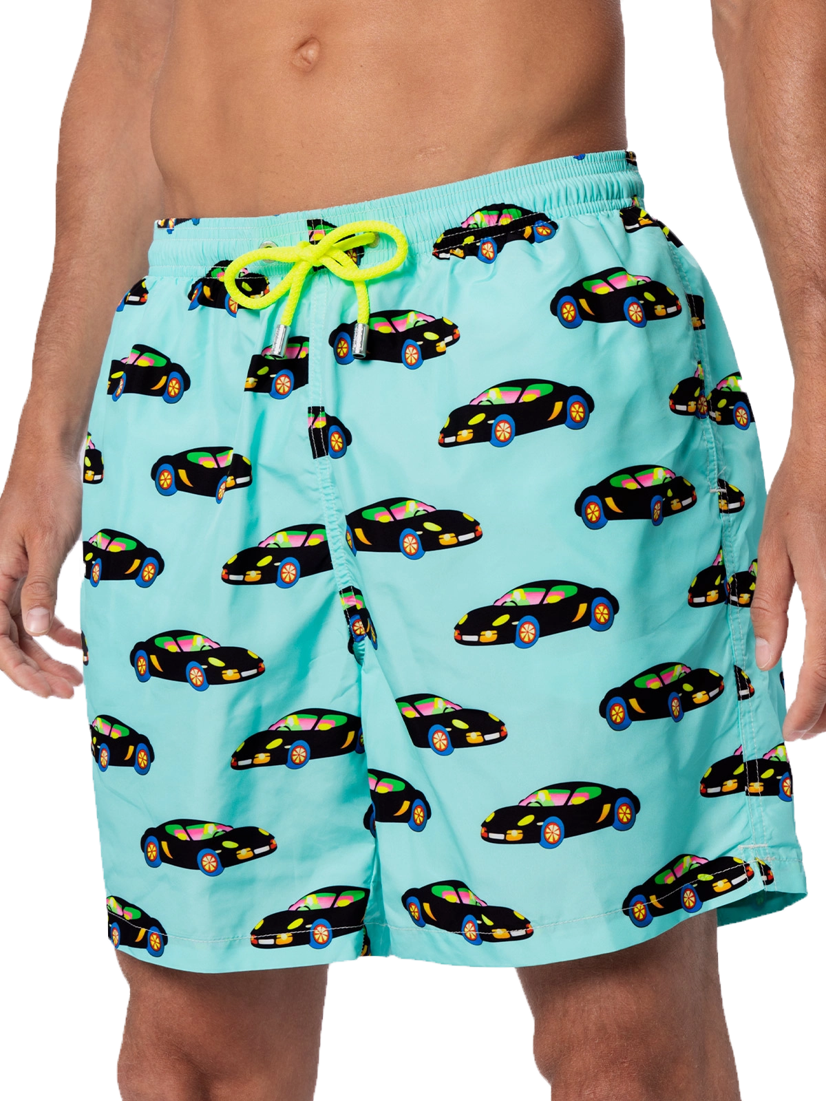 Man lightweight fabric swim-shorts Lighting with Lodola car print |MARCO LODOLA SPECIAL EDITION - MC2 Saint Barth