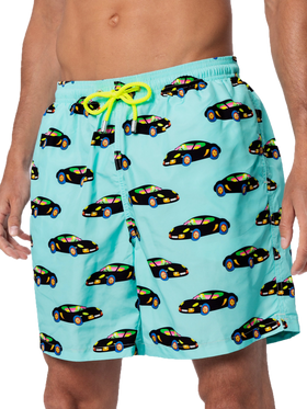 Man lightweight fabric swim-shorts Lighting with Lodola car print |MARCO LODOLA SPECIAL EDITION - MC2 Saint Barth