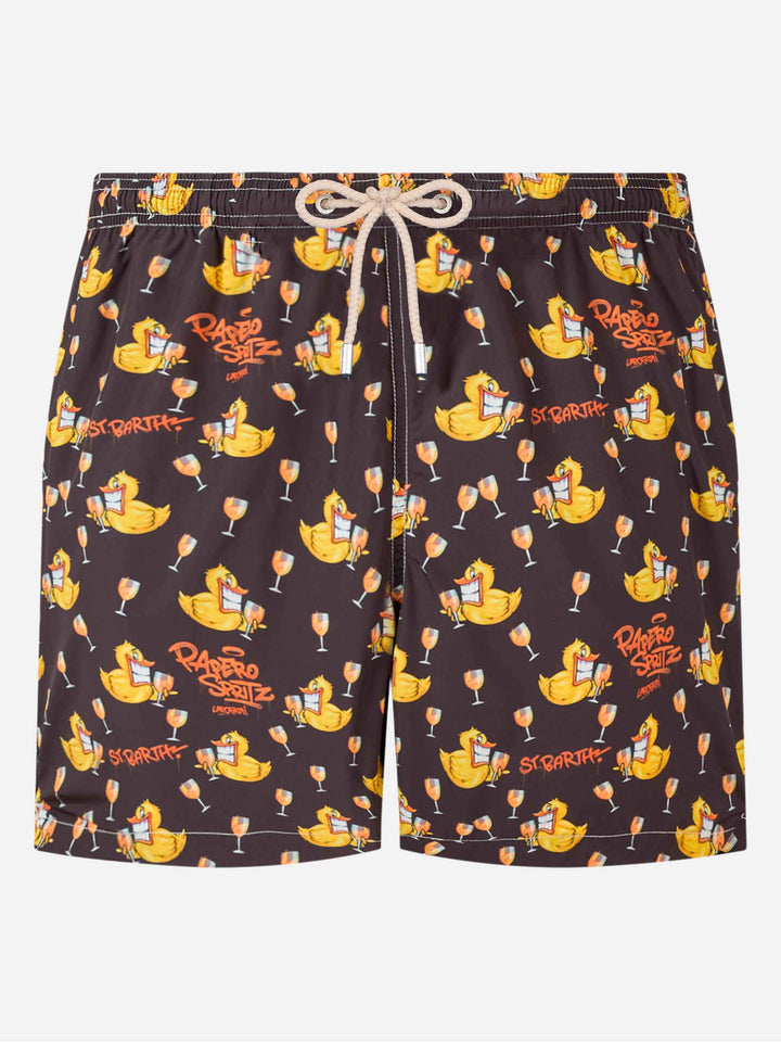 Man lightweight fabric swim-shorts Lighting with Cryptopuppets aperitif print | CRYPTOPUPPETS SPECIAL EDITION - MC2 Saint Barth