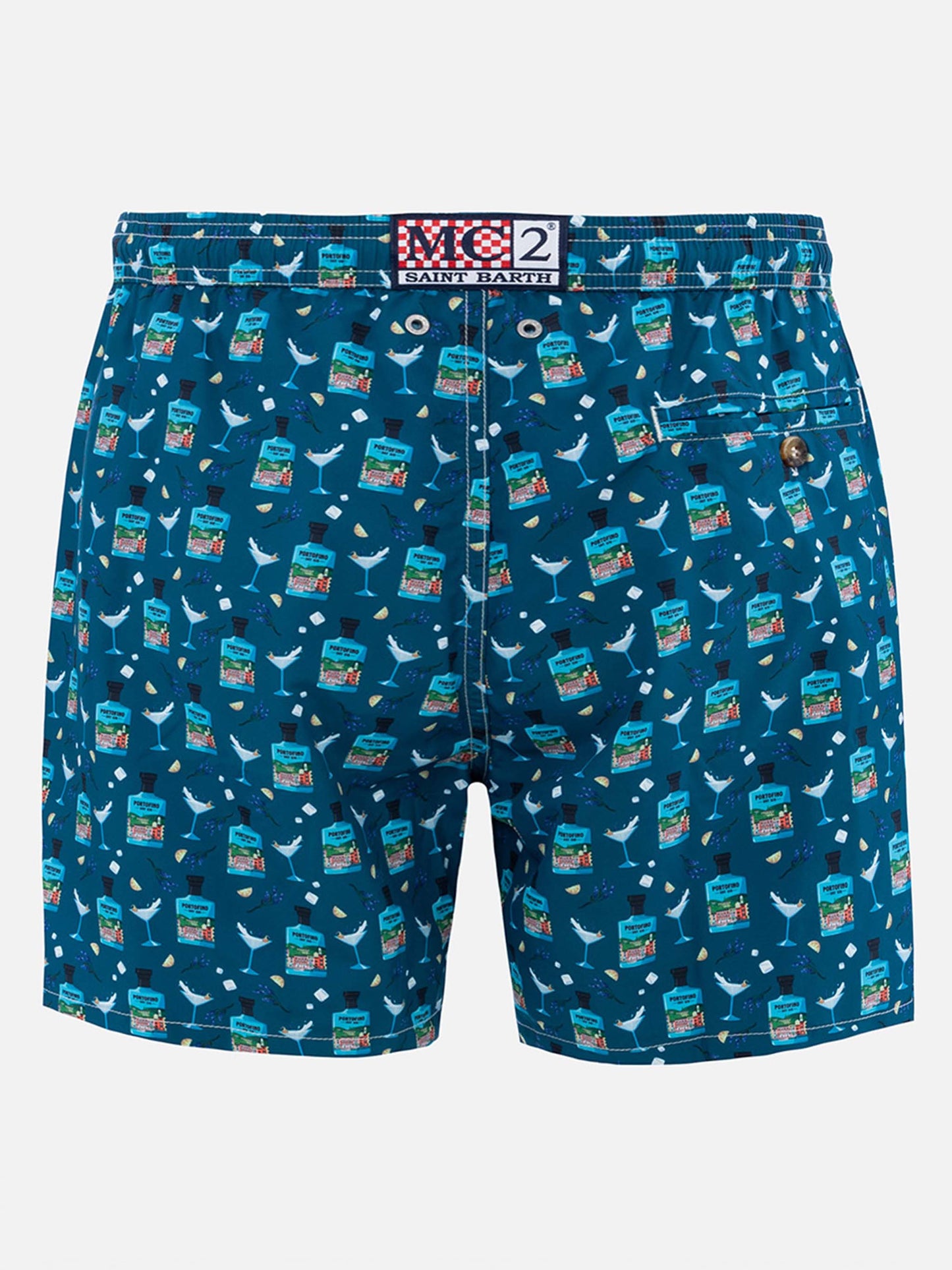 Herren-Badeshorts aus leichtem Stoff Lighting Micro Fantasy mit Gin Tonic Portofino Gin-Aufdruck | PORTOFINO DRY GIN SONDEREDITION