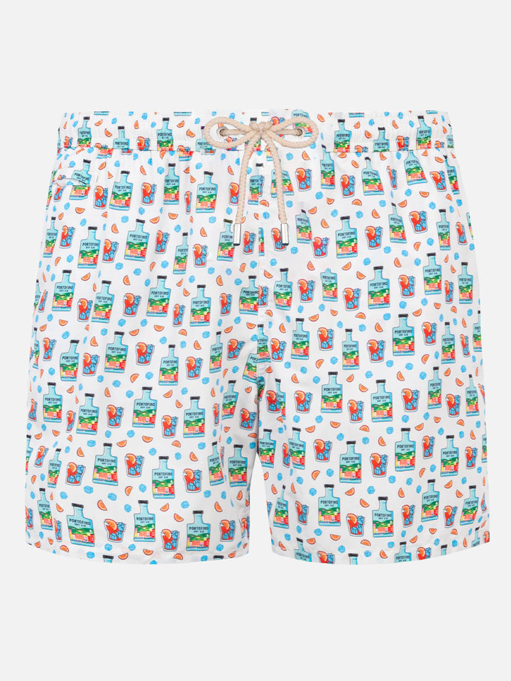 Man light fabric swim shorts with Portofino gin print | PORTOFINO DRY GIN SPECIAL EDITION - MC2 Saint Barth