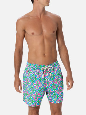 Man lightweight fabric swim-shorts Lighting 70 with majolica print - MC2 Saint Barth