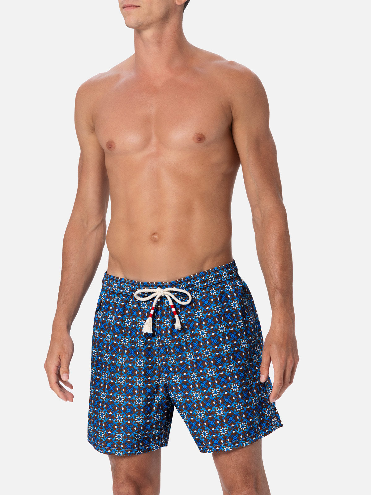Man lightweight fabric swim-shorts Lighting 70 with majolica print - MC2 Saint Barth