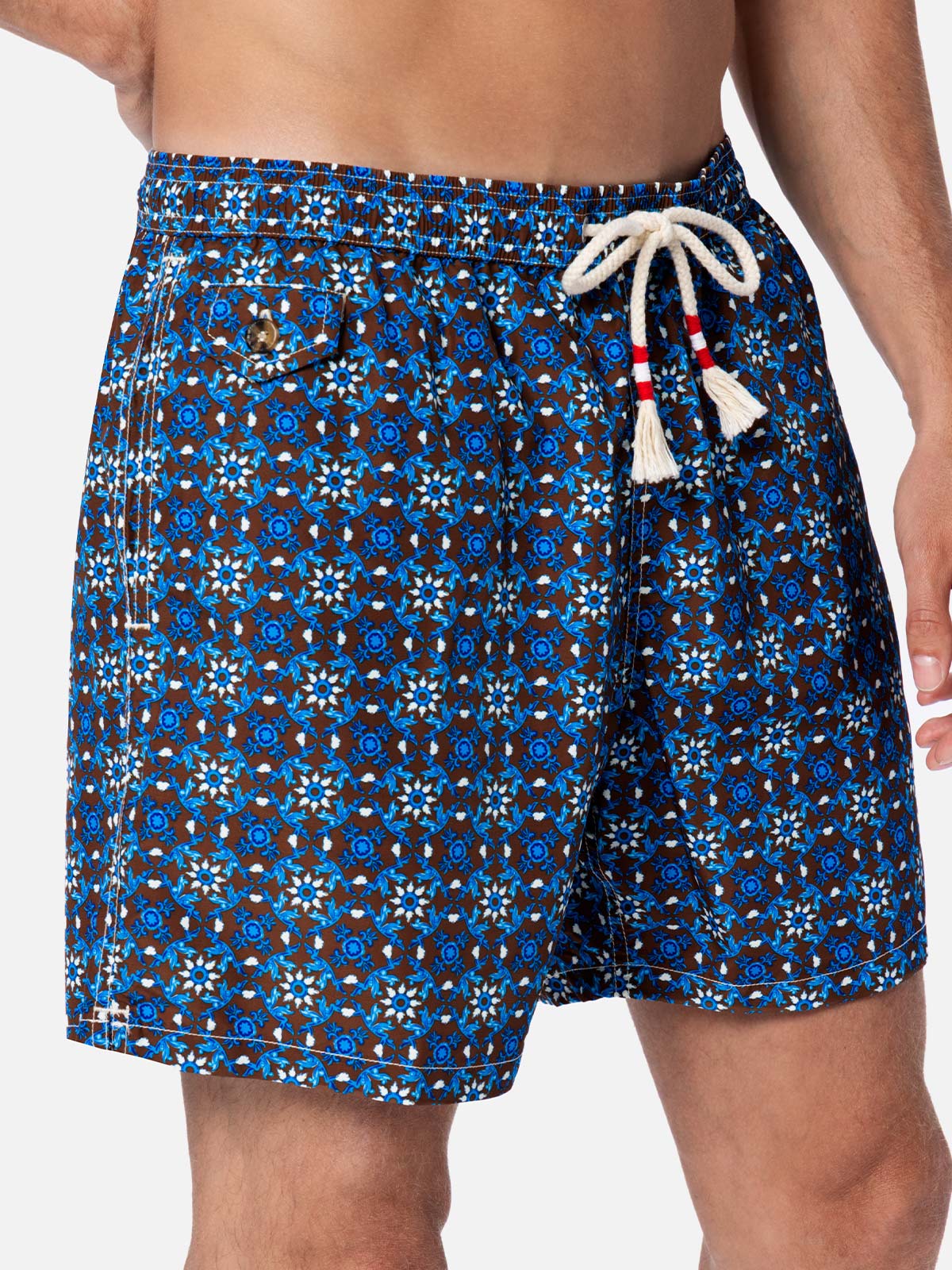 Man lightweight fabric swim-shorts Lighting 70 with majolica print - MC2 Saint Barth