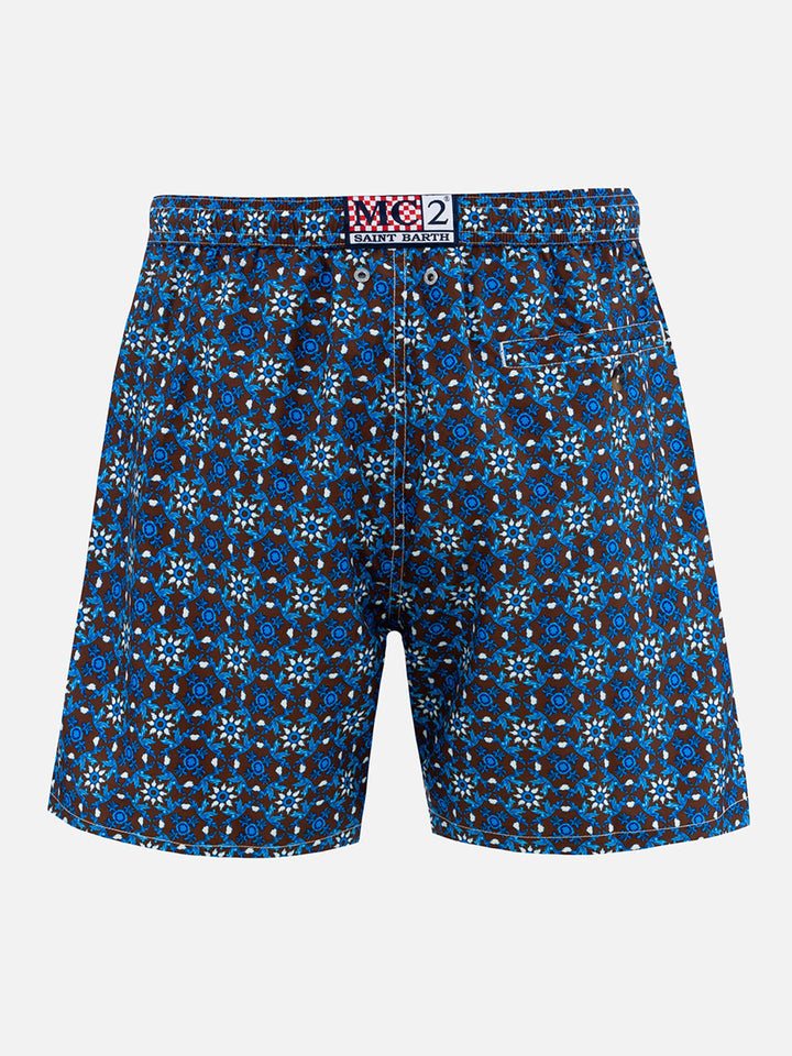 Man lightweight fabric swim-shorts Lighting 70 with majolica print - MC2 Saint Barth