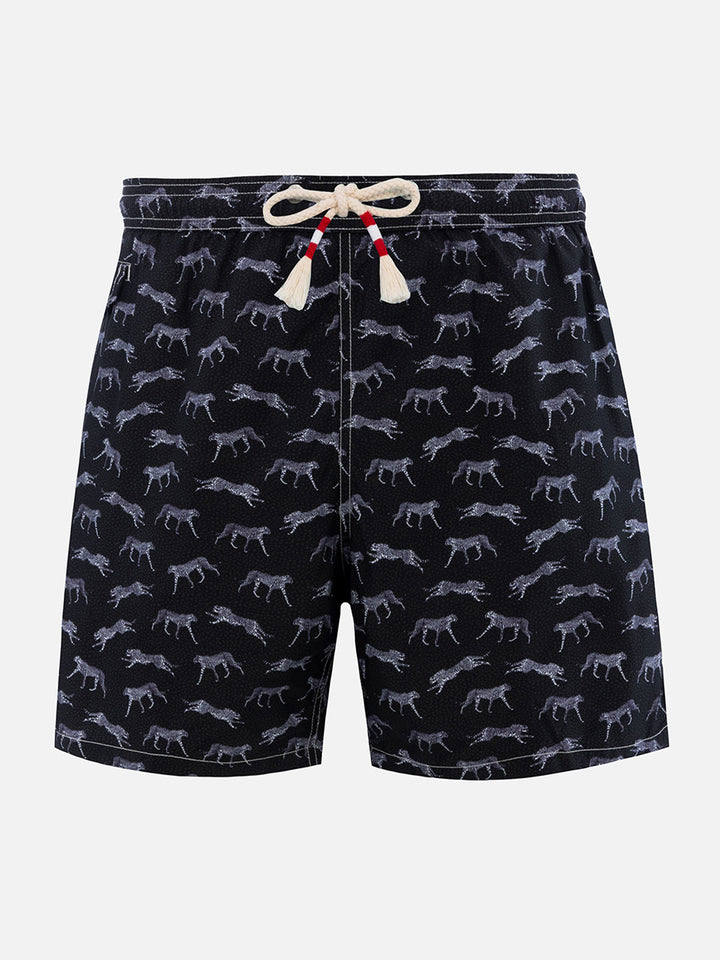 Man lightweight fabric swim-shorts Lighting 70 with micro cheeta print - MC2 Saint Barth