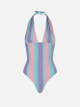 Striped multicolor lurex one piece - MC2 Saint Barth