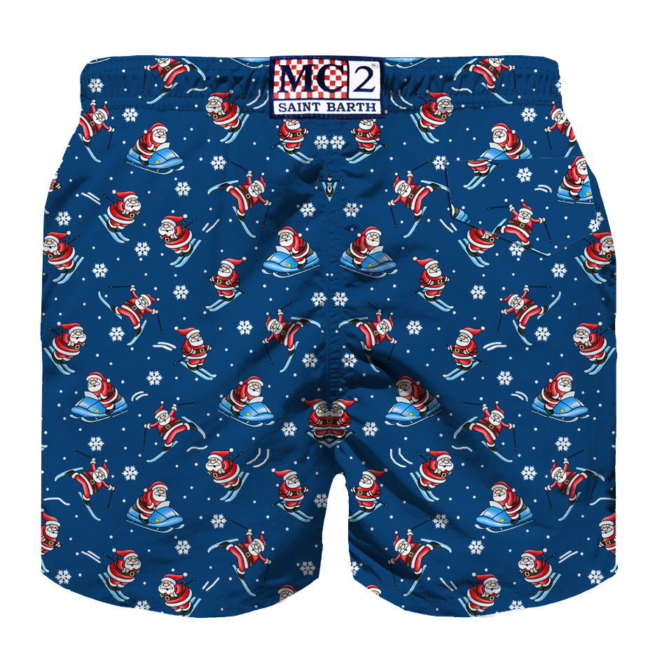 Man light fabric swim shorts with Happy Santa Claus print - MC2 Saint Barth