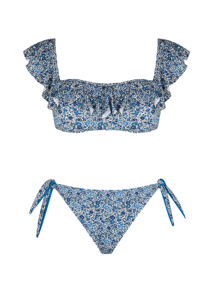 Woman off shoulder bikini with flower print  | Made with Liberty fabric