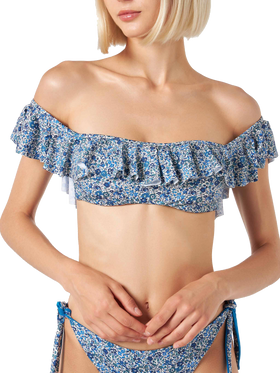 Woman off shoulder bikini with flower print  | Made with Liberty fabric