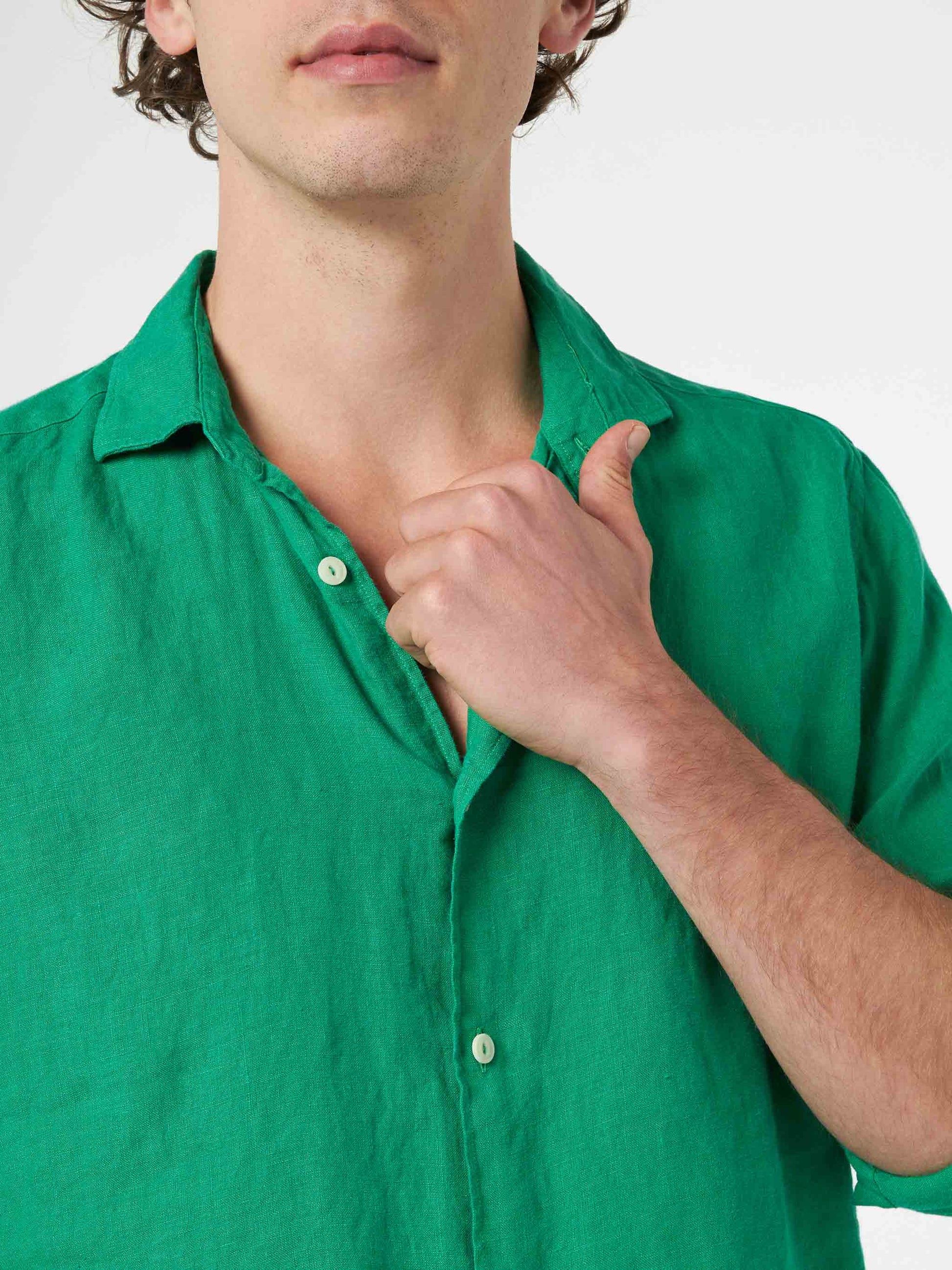 Man green linen shirt Pamplona - MC2 Saint Barth