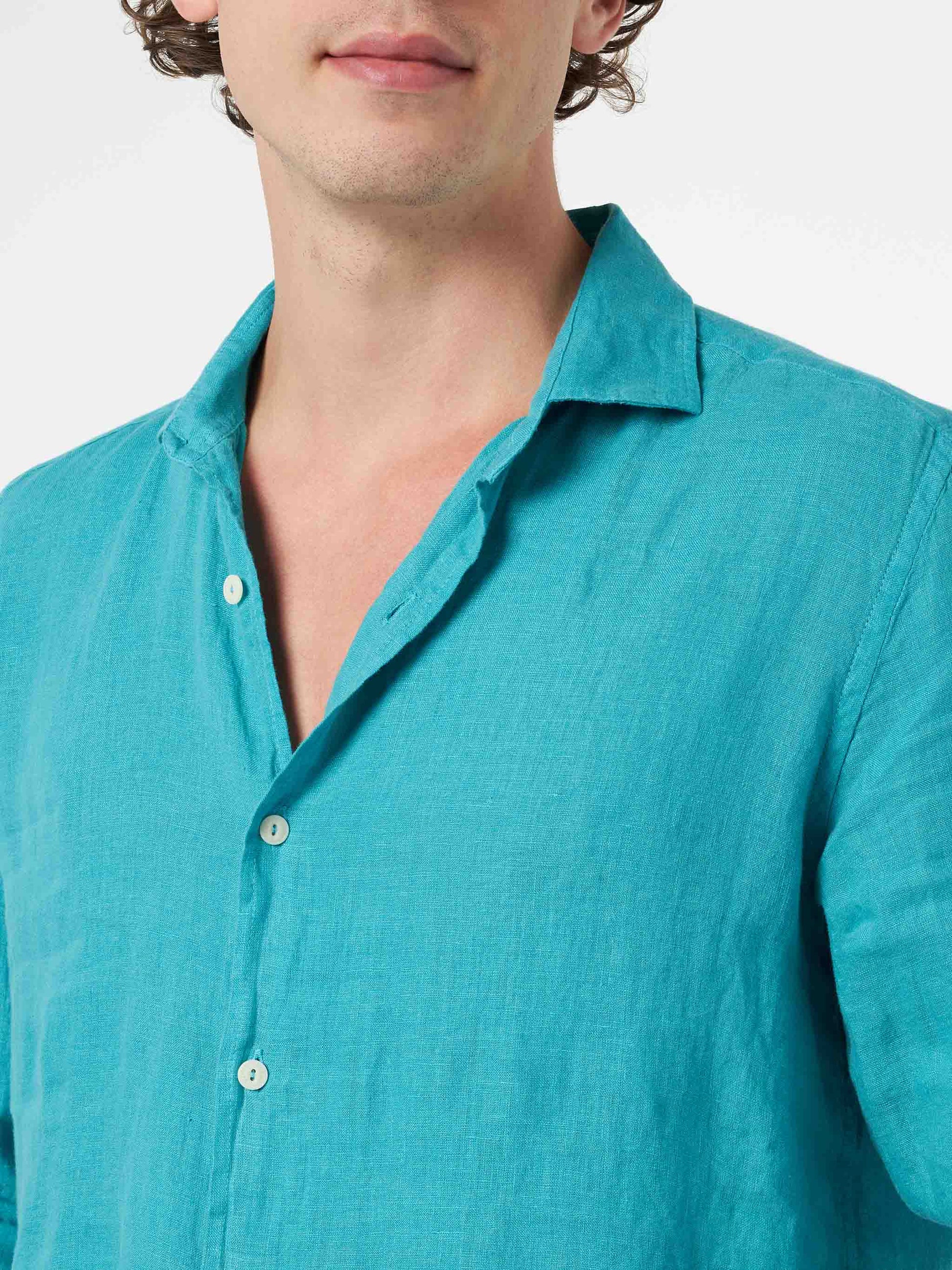 Man teal linen shirt Pamplona - MC2 Saint Barth