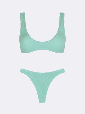 Naomi Salbeigrüner Crinkle Cheeky Badeslip - Pamy Salbeigrüner Tiny Crinkle Bralette