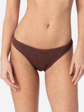 Bas de bikini cheeky froissé marron pour femme Naomi 