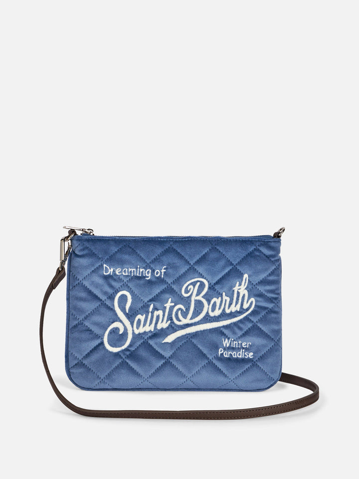 Light blue velvet quilt cross-body pouch bag Parisienne - MC2 Saint Barth