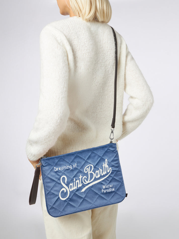 Light blue velvet quilt cross-body pouch bag Parisienne - MC2 Saint Barth