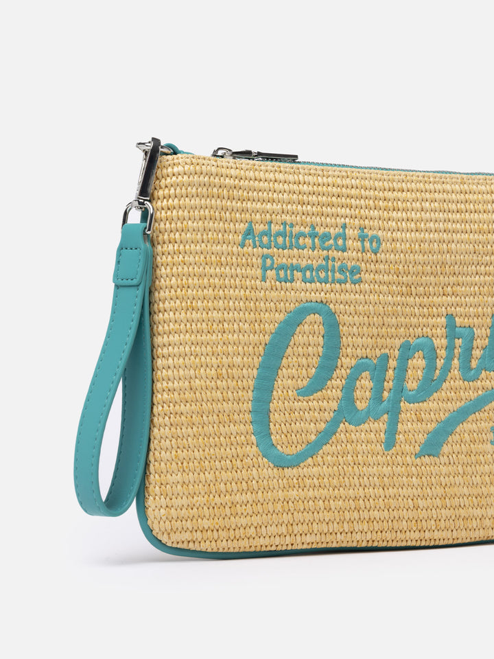 Pouch Parisienne in paglia con ricamo Capri