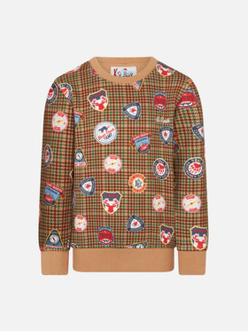 Boy crewneck sweatshirt with patches and pied de poule print - MC2 Saint Barth