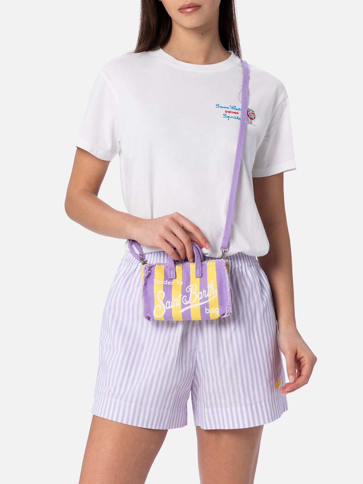 Gestreifte Handytasche aus Baumwollcanvas
