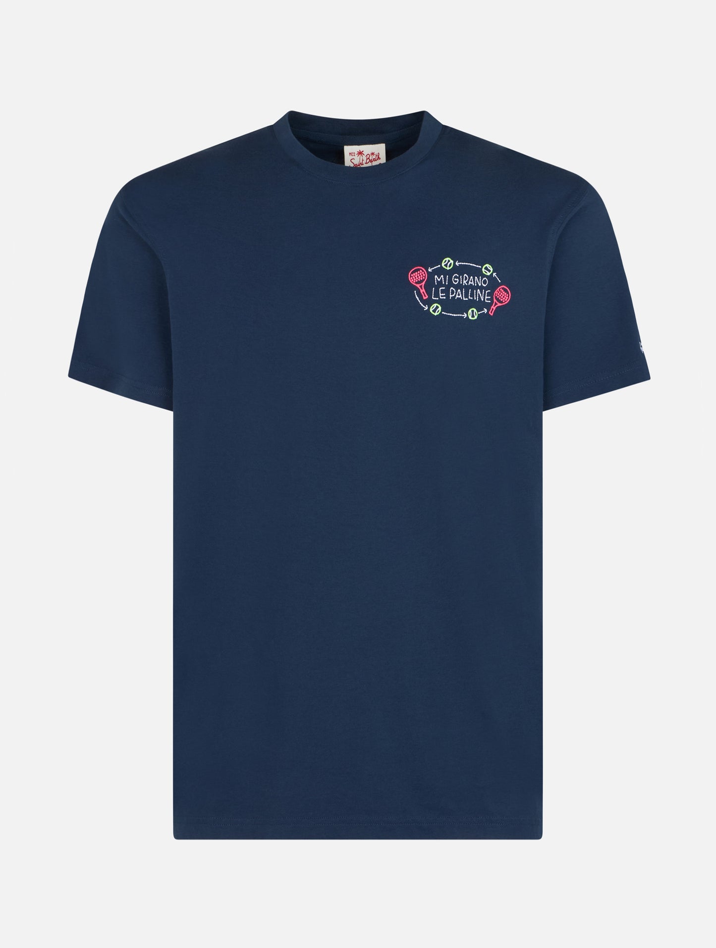 Man classic fit cotton jersey t-shirt Portofino with Mi girano le palline embroidery | INSULTI LUMINOSI SPECIAL EDITION - MC2 Saint Barth