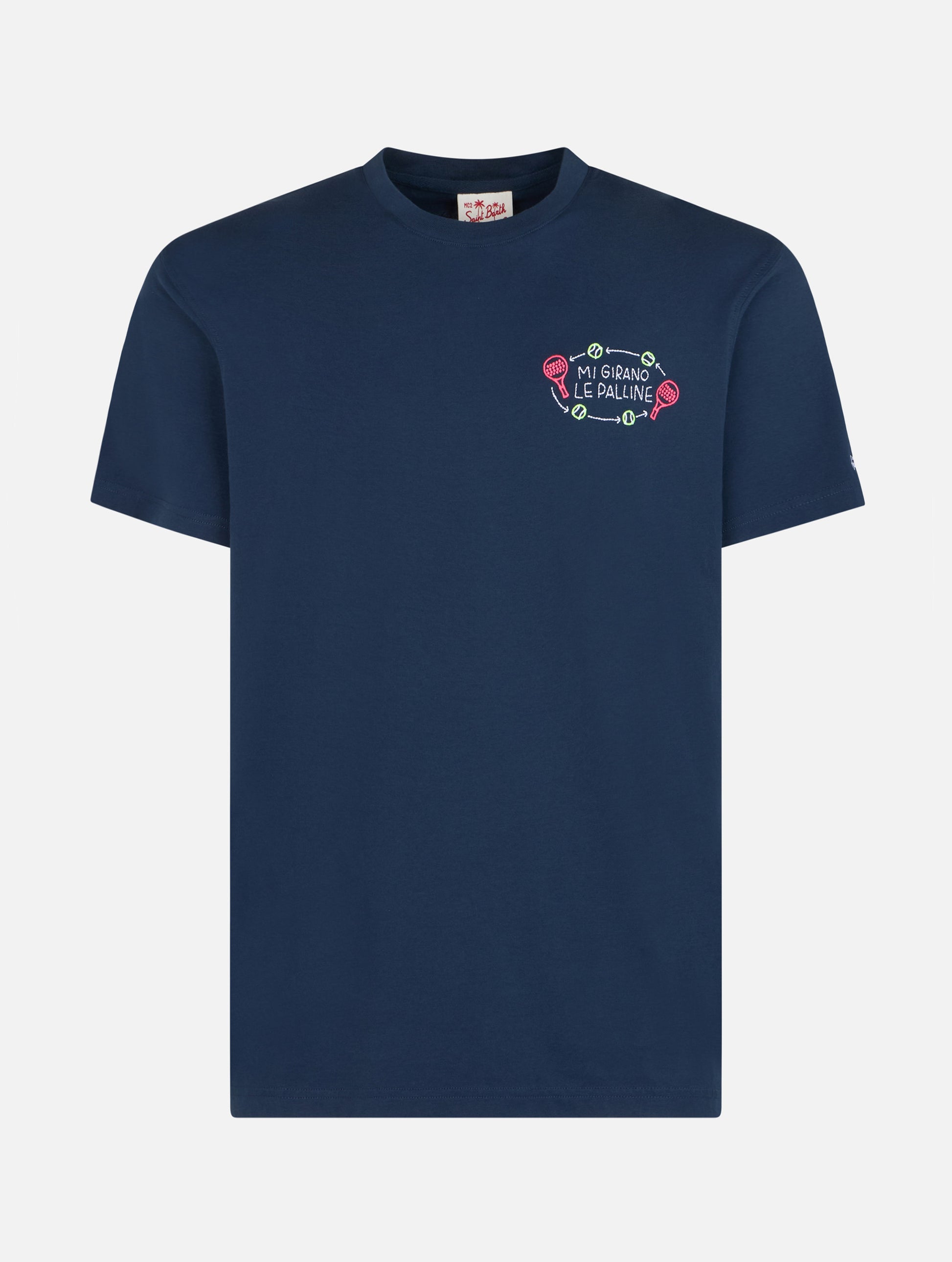 Man classic fit cotton jersey t-shirt Portofino with Mi girano le palline embroidery | INSULTI LUMINOSI SPECIAL EDITION - MC2 Saint Barth