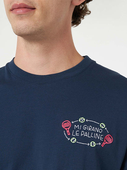 Man classic fit cotton jersey t-shirt Portofino with Mi girano le palline embroidery | INSULTI LUMINOSI SPECIAL EDITION - MC2 Saint Barth