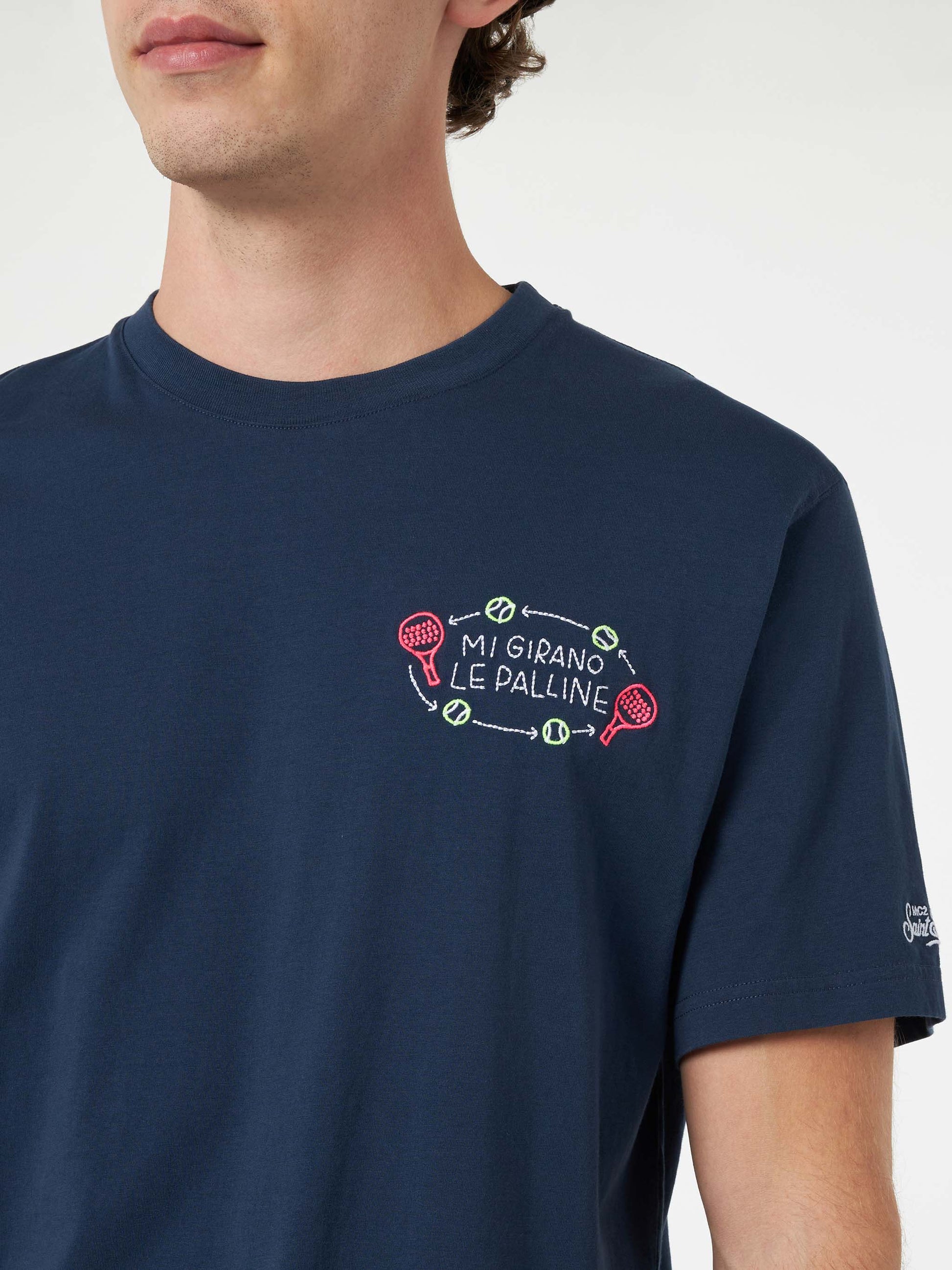 Man classic fit cotton jersey t-shirt Portofino with Mi girano le palline embroidery | INSULTI LUMINOSI SPECIAL EDITION - MC2 Saint Barth