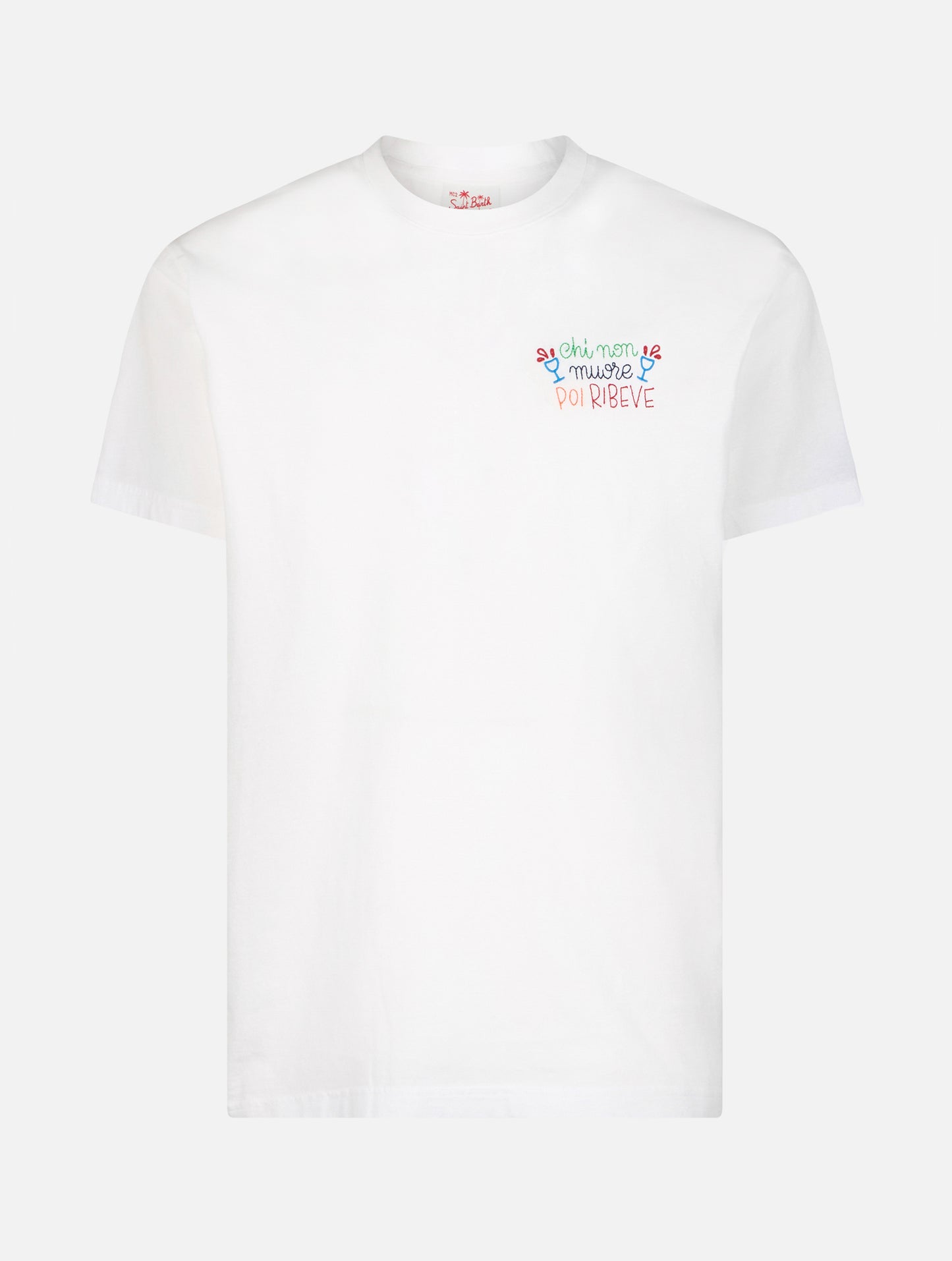 Man classic fit cotton jersey t-shirt Portofino with Chi non muore poi ribeve embroidery | INSULTI LUMINOSI SPECIAL EDITION - MC2 Saint Barth