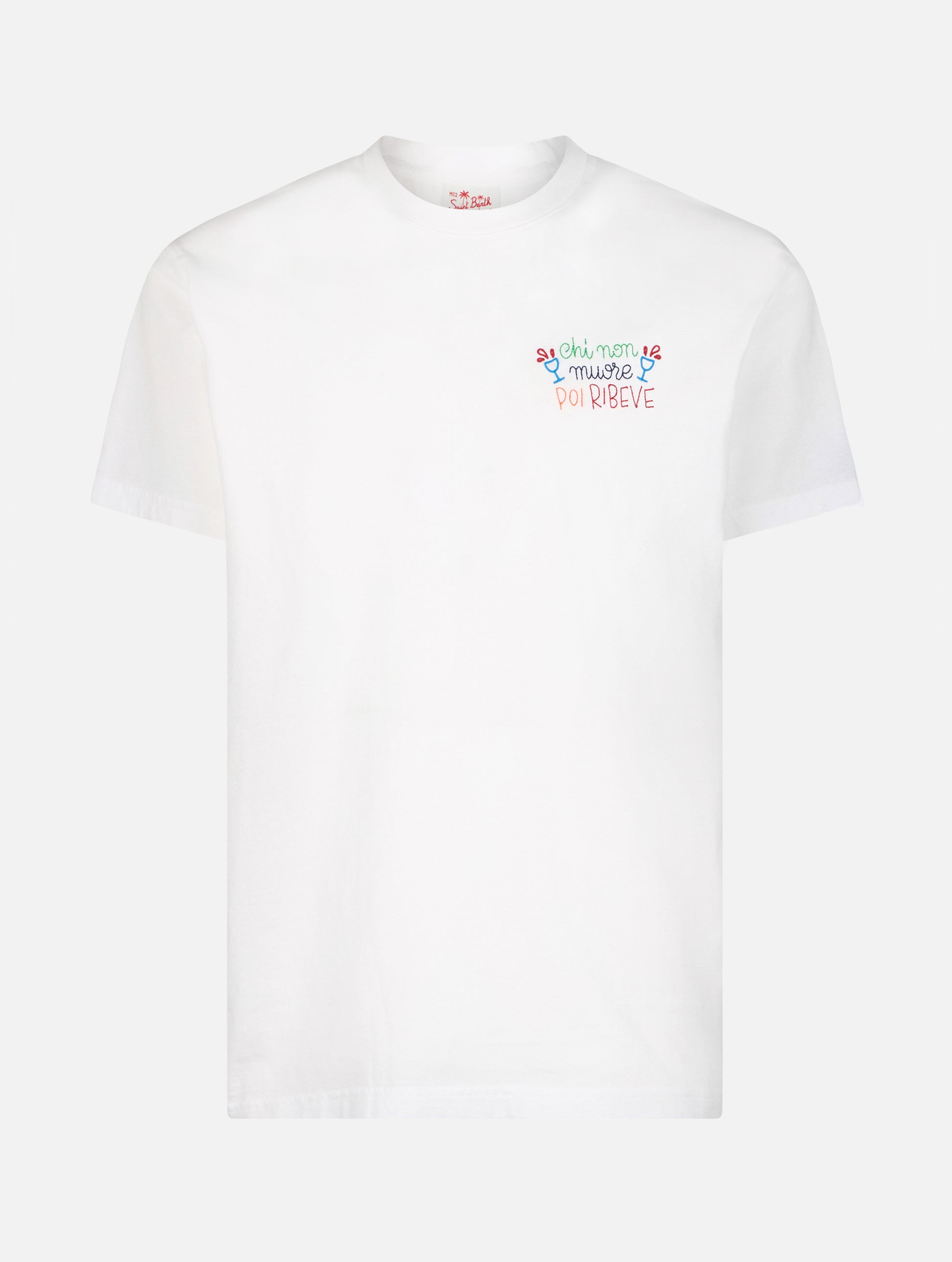 Man classic fit cotton jersey t-shirt Portofino with Chi non muore poi ribeve embroidery | INSULTI LUMINOSI SPECIAL EDITION - MC2 Saint Barth