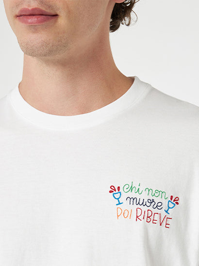 Man classic fit cotton jersey t-shirt Portofino with Chi non muore poi ribeve embroidery | INSULTI LUMINOSI SPECIAL EDITION - MC2 Saint Barth