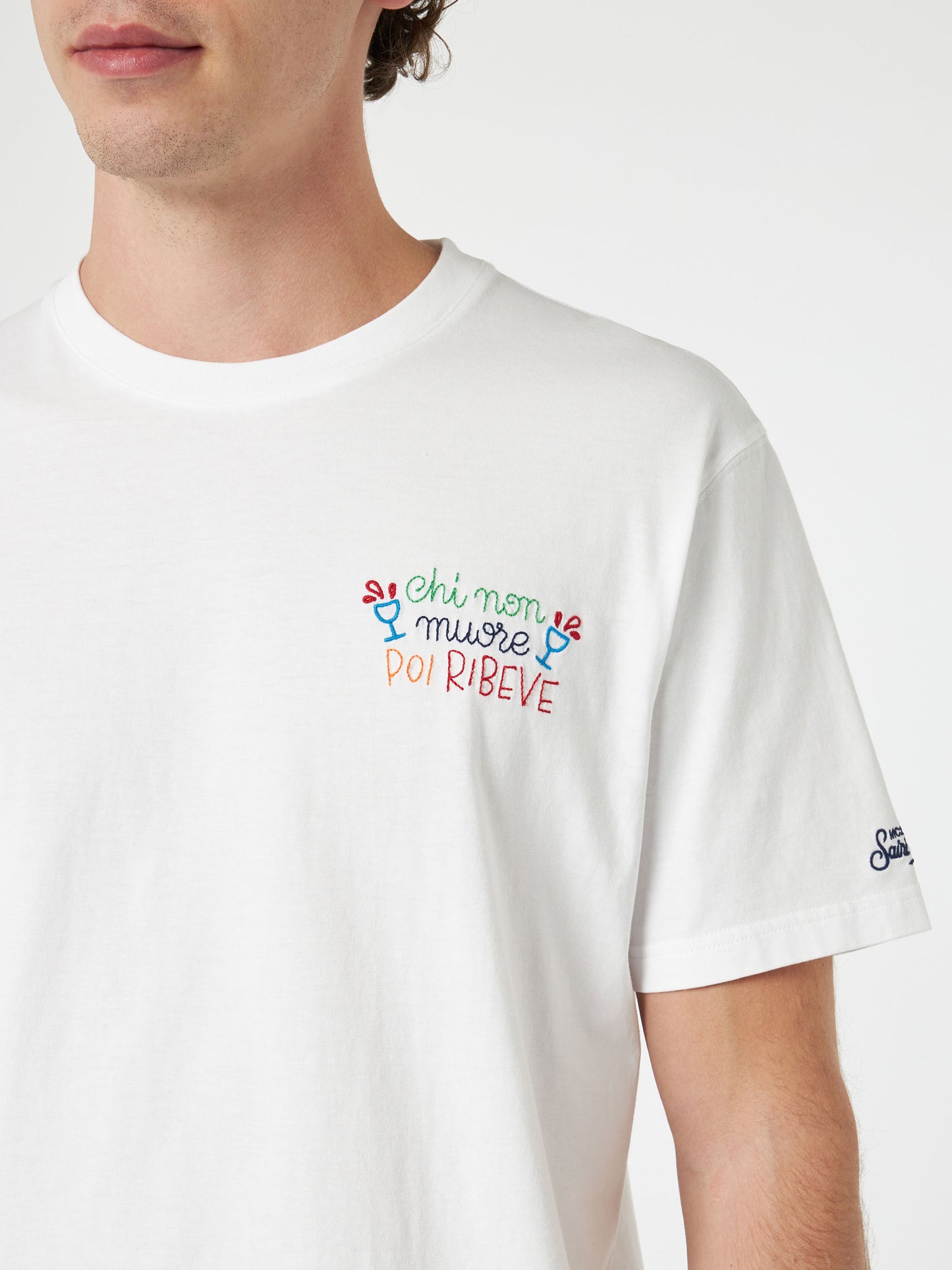 Man classic fit cotton jersey t-shirt Portofino with Chi non muore poi ribeve embroidery | INSULTI LUMINOSI SPECIAL EDITION - MC2 Saint Barth