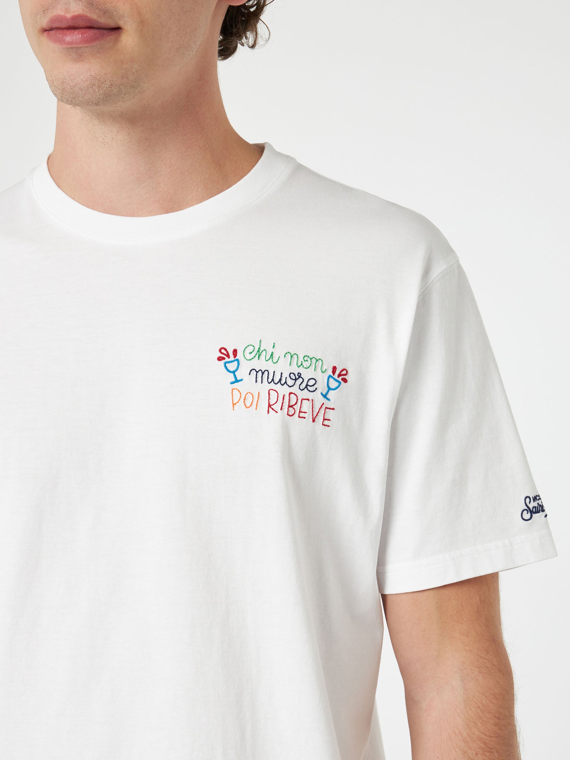 Man classic fit cotton jersey t-shirt Portofino with Chi non muore poi ribeve embroidery | INSULTI LUMINOSI SPECIAL EDITION - MC2 Saint Barth