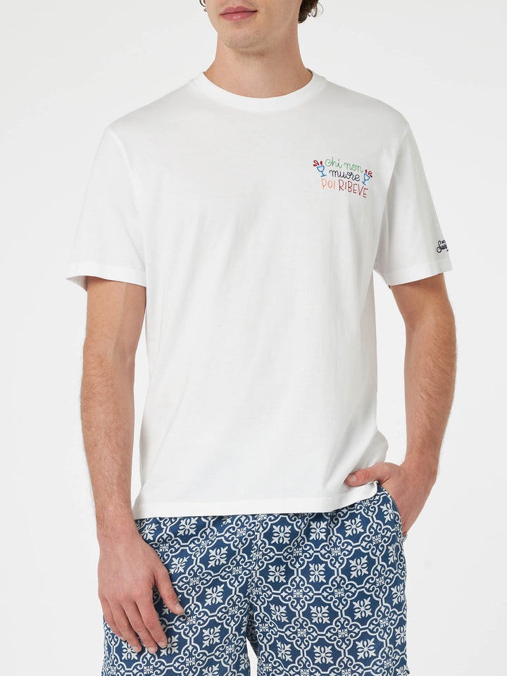 Man classic fit cotton jersey t-shirt Portofino with Chi non muore poi ribeve embroidery | INSULTI LUMINOSI SPECIAL EDITION - MC2 Saint Barth