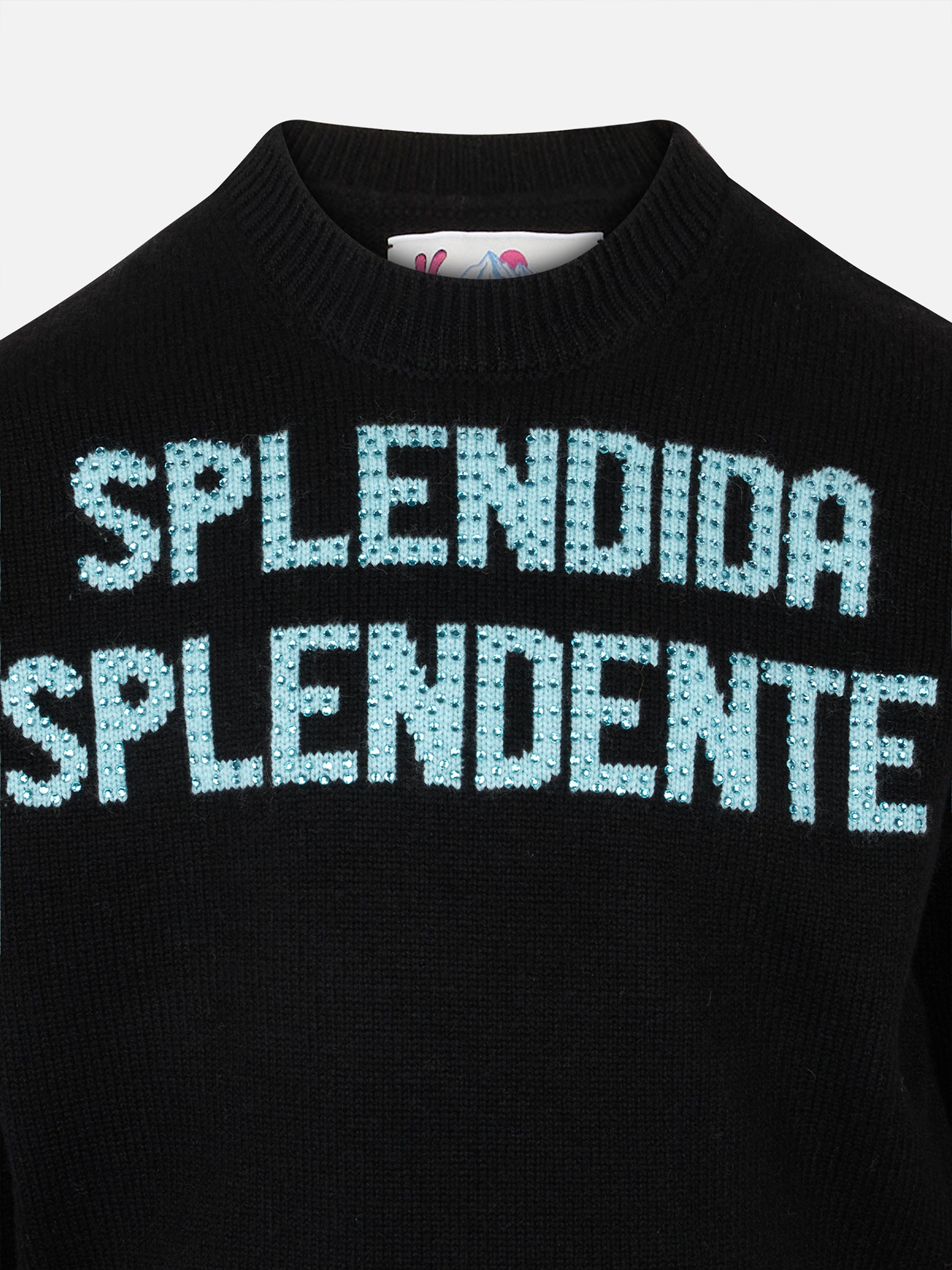 Girl crewneck black sweater with Splendida Splendente rhinestones print | NIKI DJ SPECIAL EDITION - MC2 Saint Barth