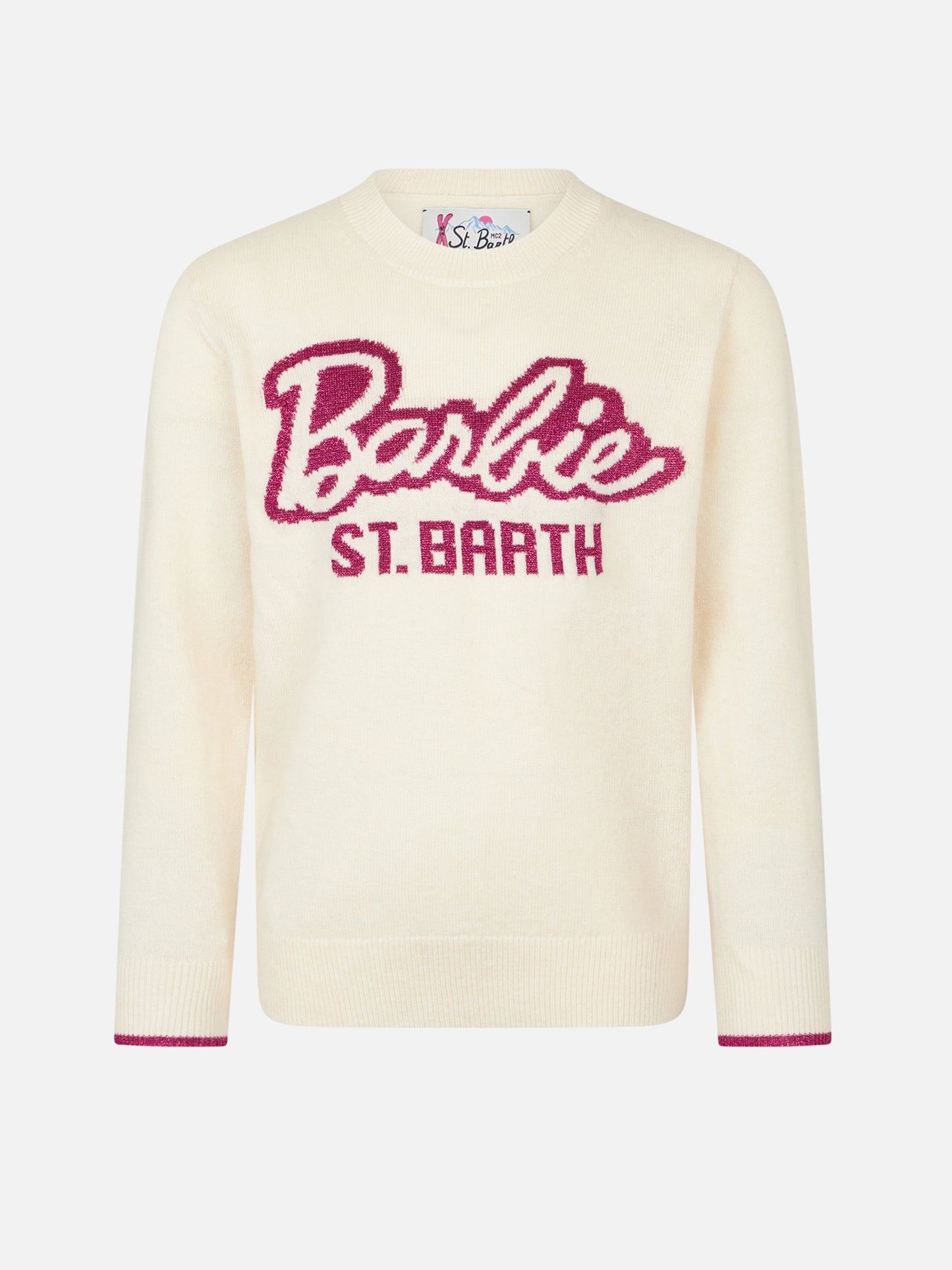 Girl crewneck white sweater with Barbie jacquard | BARBIE SPECIAL EDITION - MC2 Saint Barth