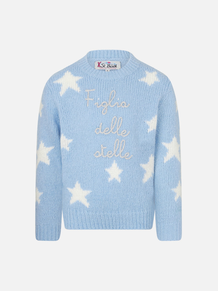 Girl crewneck soft sweater with stars and Figlia delle Stelle embroidery | NIKI DJ SPECIAL EDITION - MC2 Saint Barth